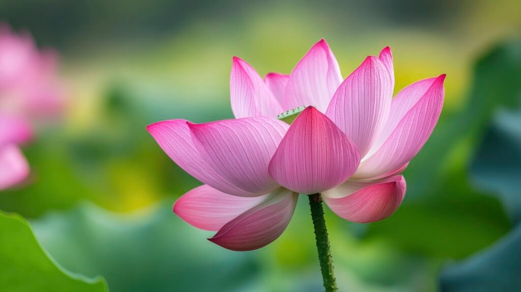 Beautiful pink lotus flower in full bloom, symbolizing purity an