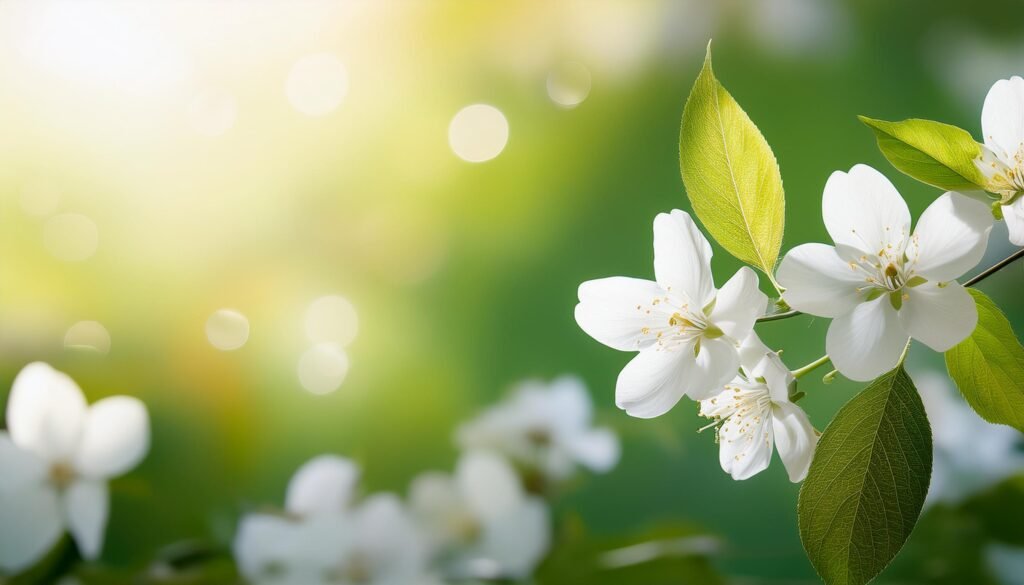White blossoms bloom in the sun.